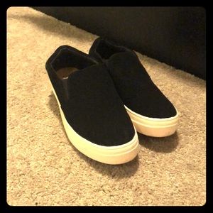 Suede black slip ons